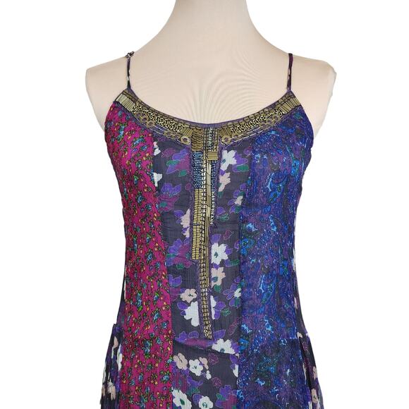 Free People Patchwork Panel Paneled Boho Bohemian Beaded Dress - Picture 3 of 8